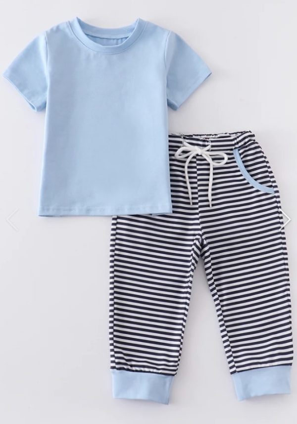 Boy's Navy Stripe Pants Set