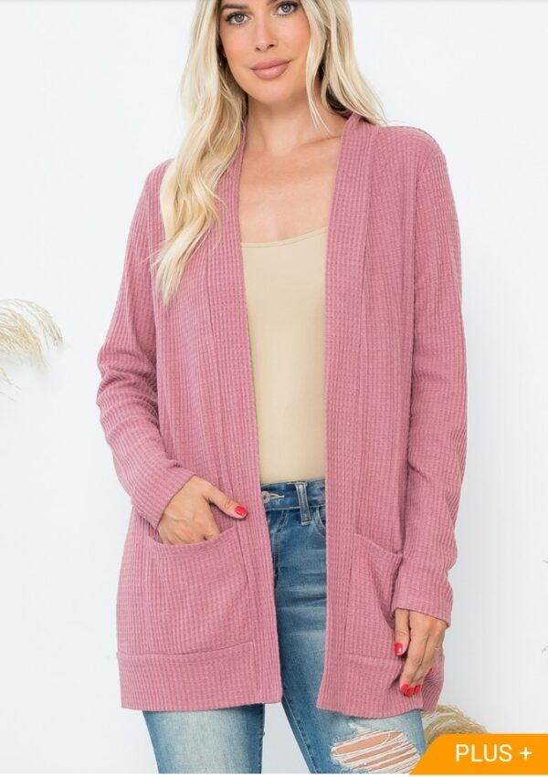 Plus Cozy Waffle Pocket Cardigan