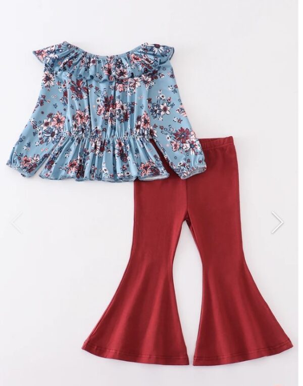 Girl's "Floral Print Bell" Pants Set